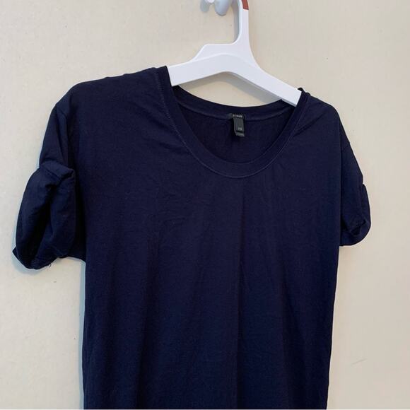 JCrew Navy Side Slit Tunic Crew Neck T-shirt Cuffed Sleeves - Picture 2 of 6